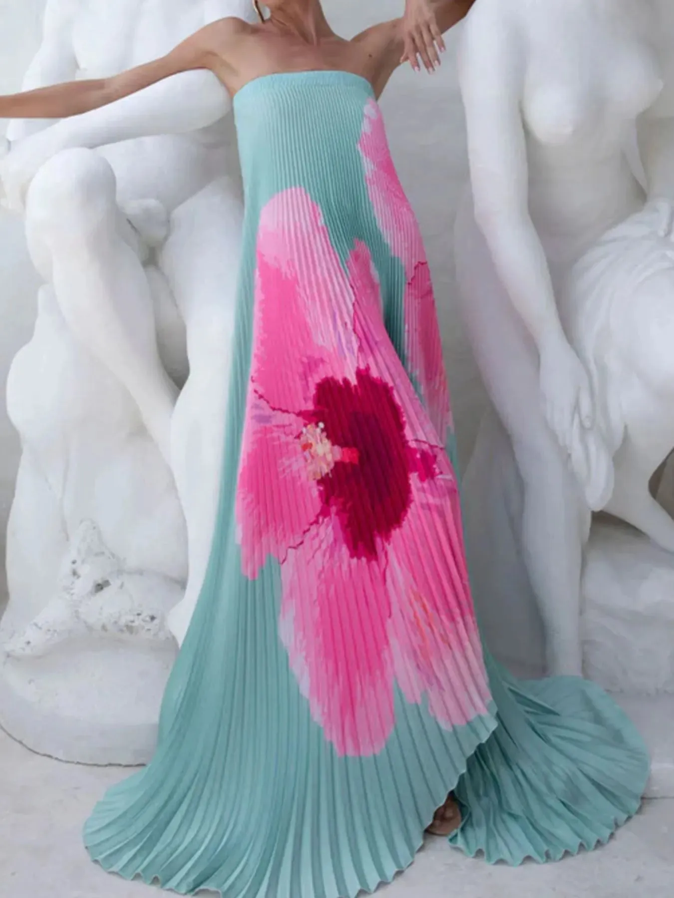 Pleated Printed Tube Floor Length Dress sold by Charming Charlie product image thumbnail 3