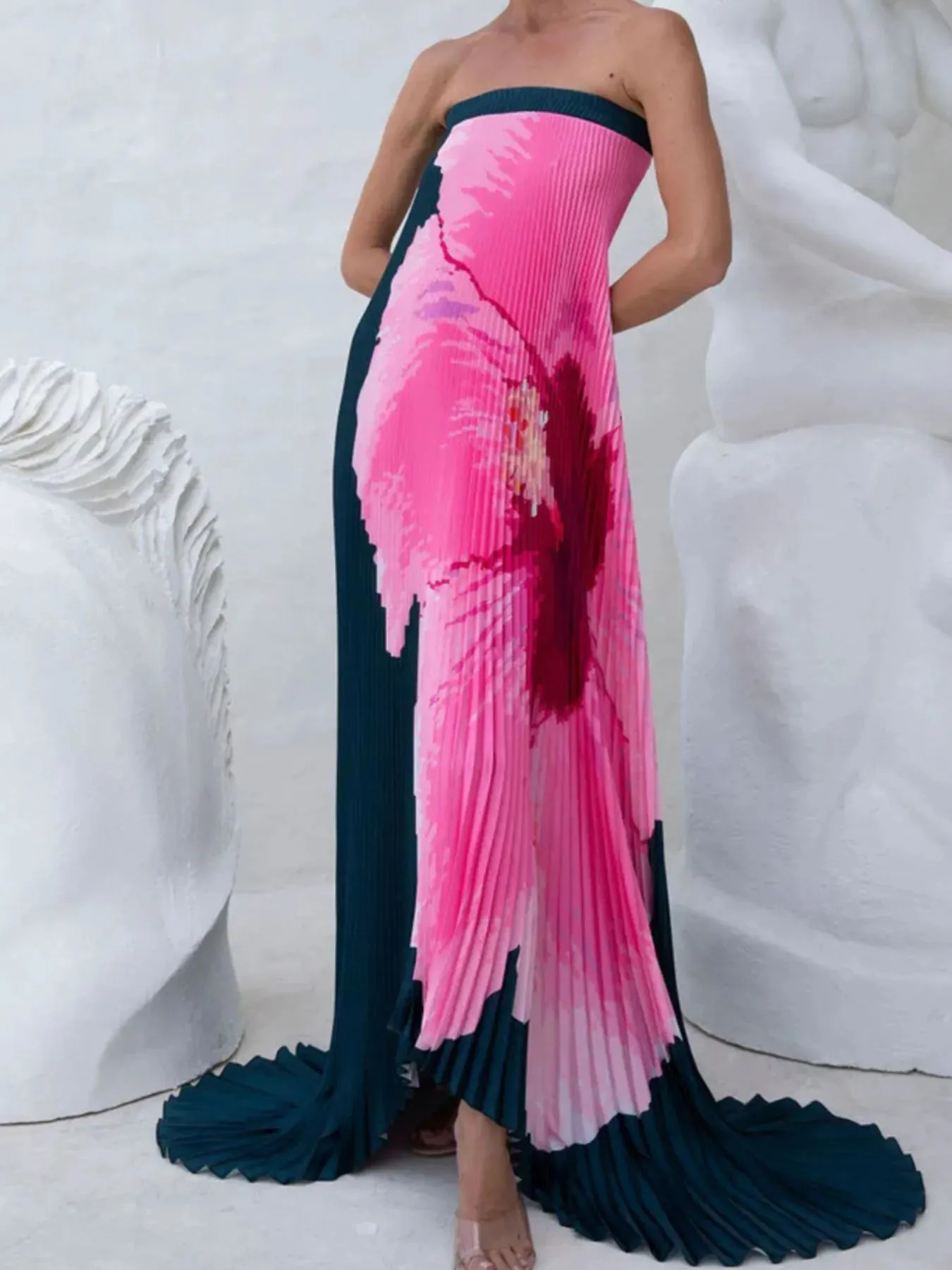 Pleated Printed Tube Floor Length Dress sold by Charming Charlie product image thumbnail 5