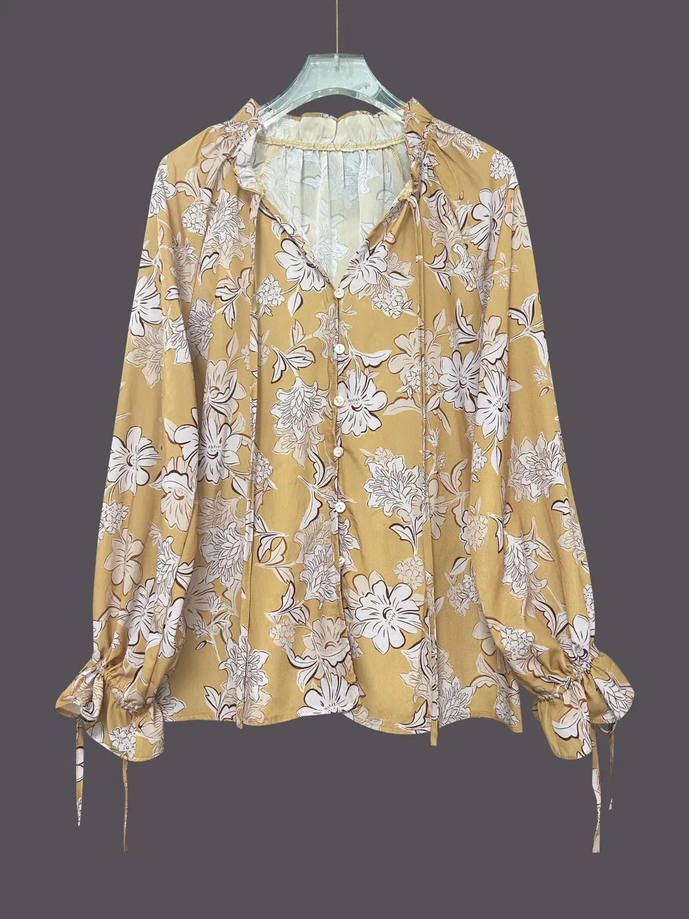 Printed Tie Neck Flounce Sleeve Blouse sold by Charming Charlie product image thumbnail 5
