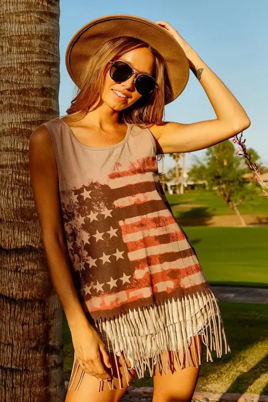 BiBi American Flag Print Knit Sleeveless Top sold by Charming Charlie