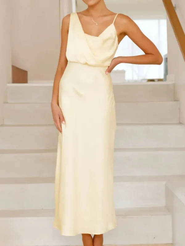 Satin Asymmetrical Midi Dress sold by Charming Charlie