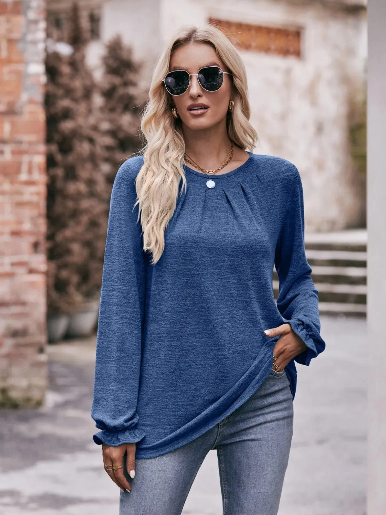 Round Neck Long Sleeve Casual T-Shirt sold by Charming Charlie product image thumbnail 5