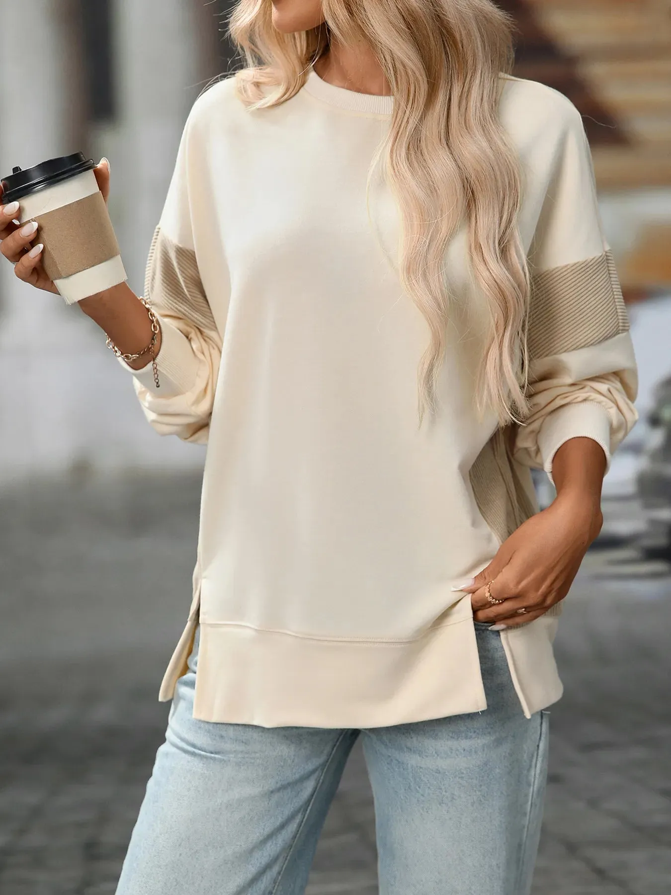 Slit Round Neck Long Sleeve Sweatshirt sold by Charming Charlie product image thumbnail 4