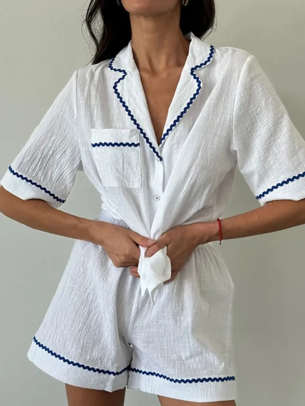 Button Up Half Sleeve Top and Shorts Lounge Set sold by Charming Charlie