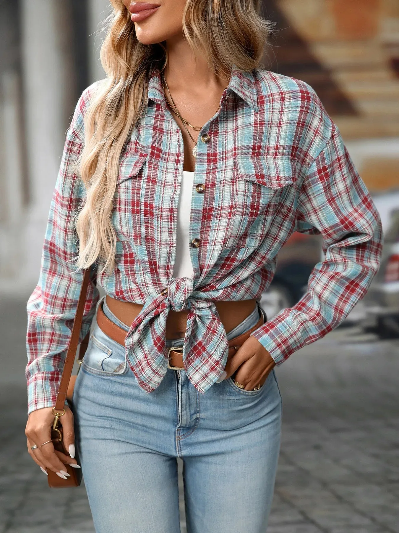 Plaid Button-Down Oversized Shirt sold by Charming Charlie product image thumbnail 2