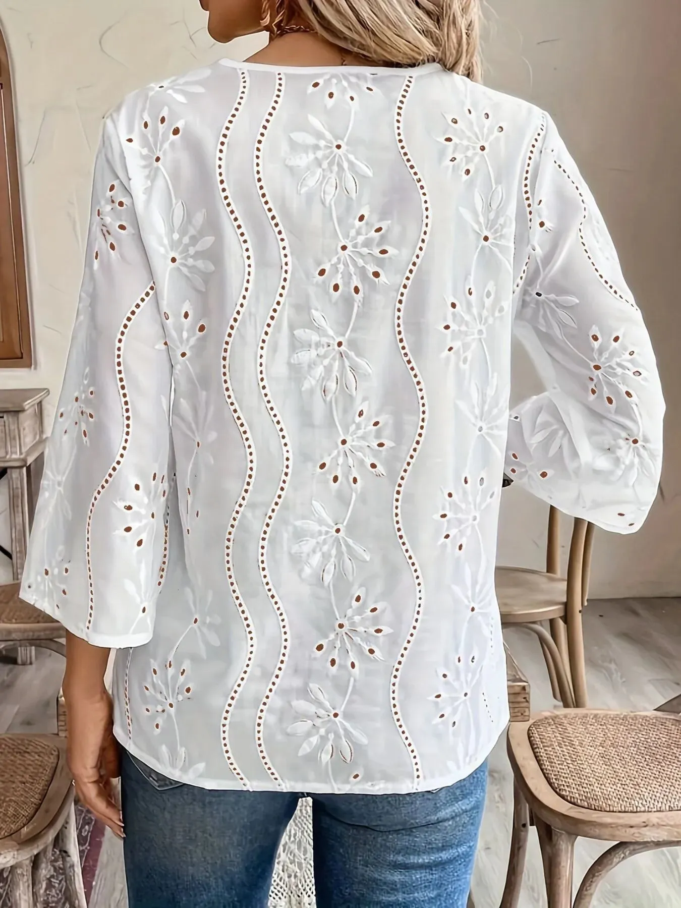 Eyelet Embroidered Notched Blouse sold by Charming Charlie product image thumbnail 2