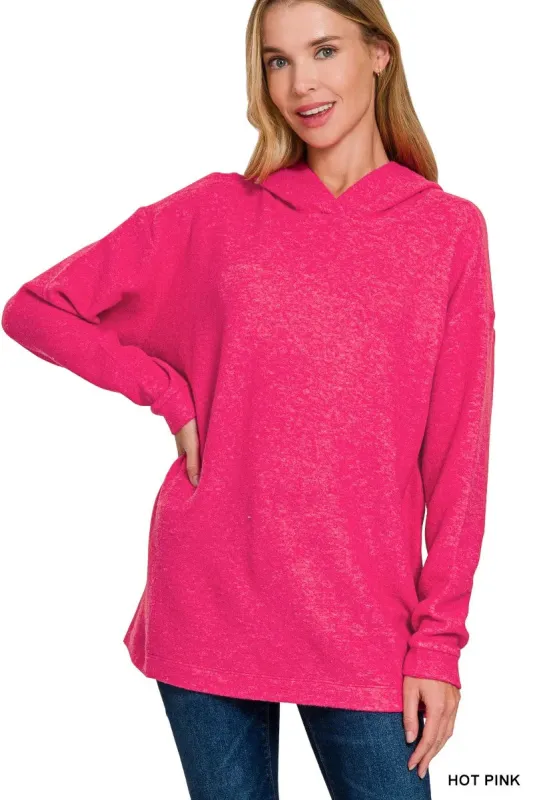 Zenana Hooded Brushed Melange Hacci Sweater sold by Charming Charlie