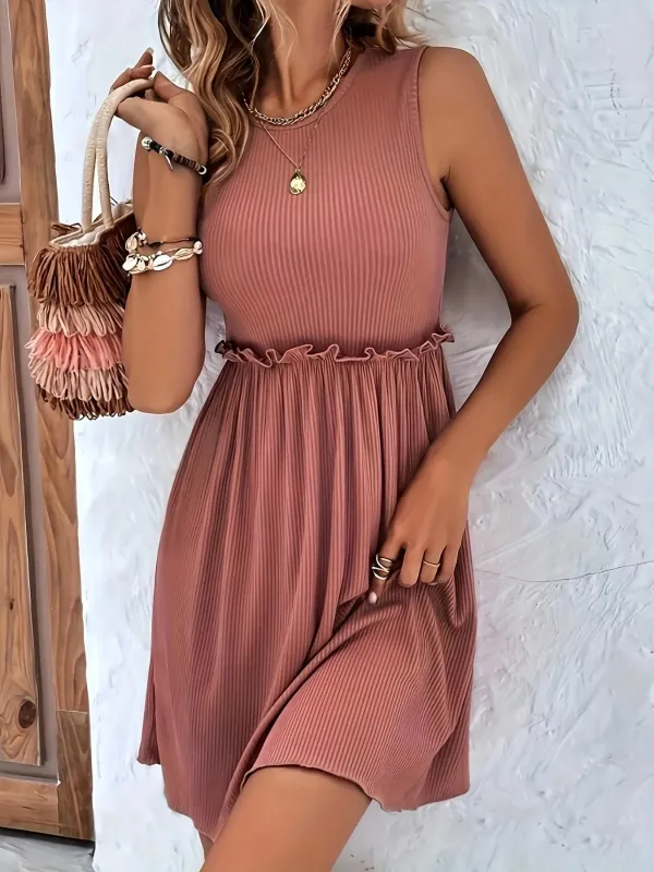 Frill Ribbed Sleeveless Mini Dress sold by Charming Charlie