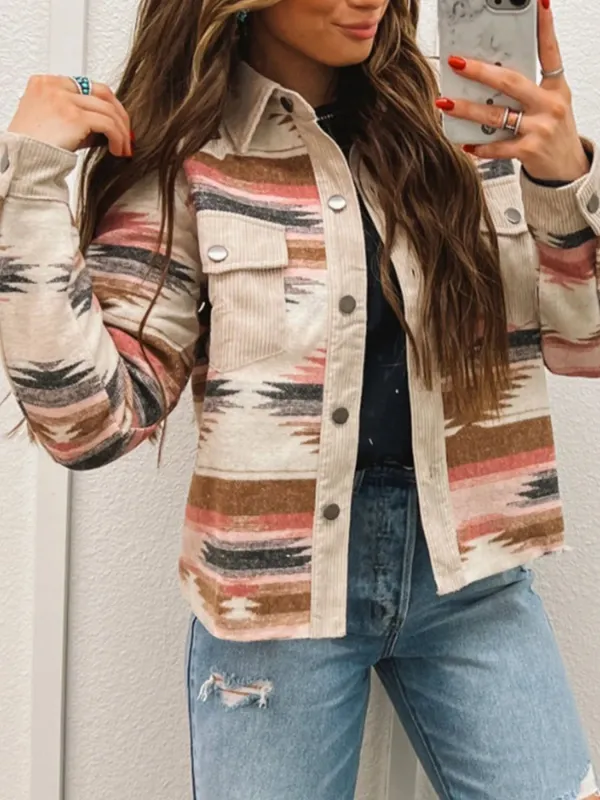 Corduroy Hem Striped Button-Up Jacket sold by Charming Charlie