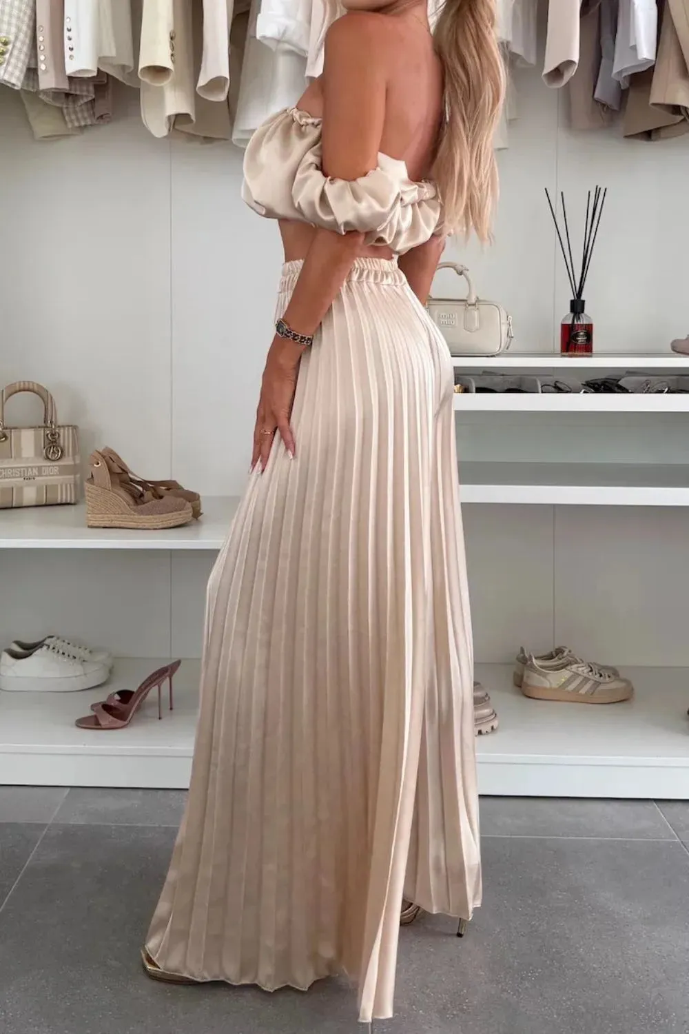 Off-Shoulder Top and Pleated Pants Set sold by Charming Charlie product image thumbnail 4