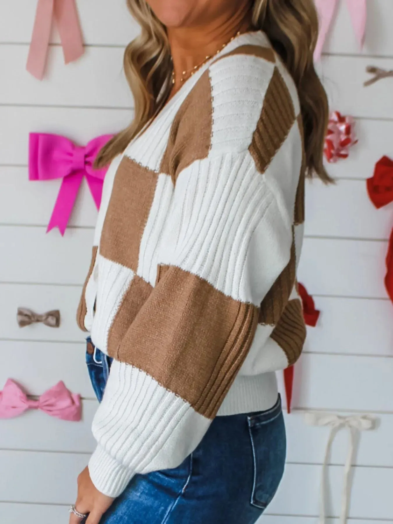 Color Block Knit Button-Up Cardigan sold by Charming Charlie product image thumbnail 3