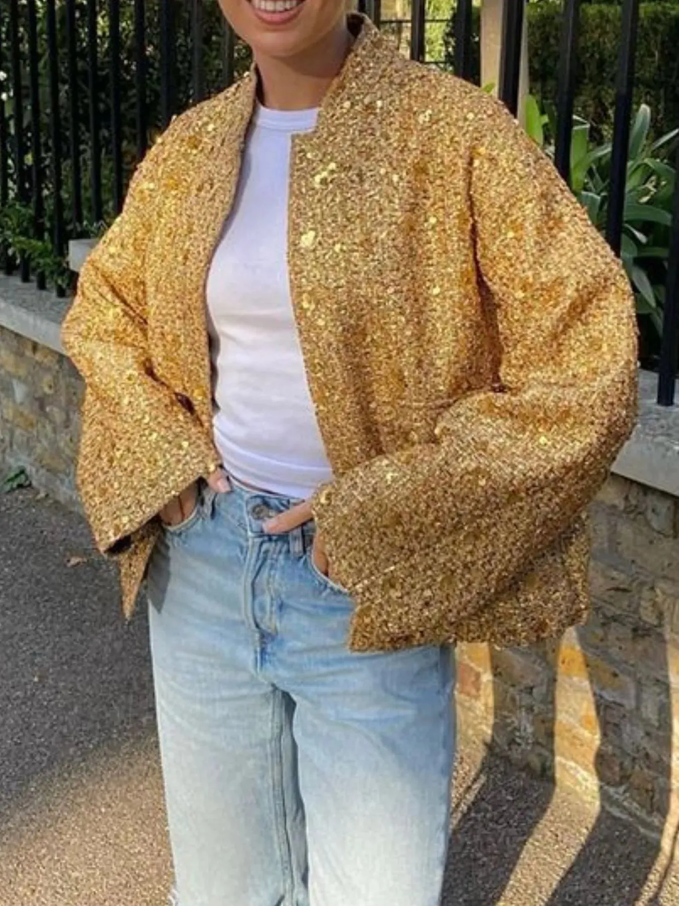 Sequin Long Sleeve Jacket with Pockets sold by Charming Charlie