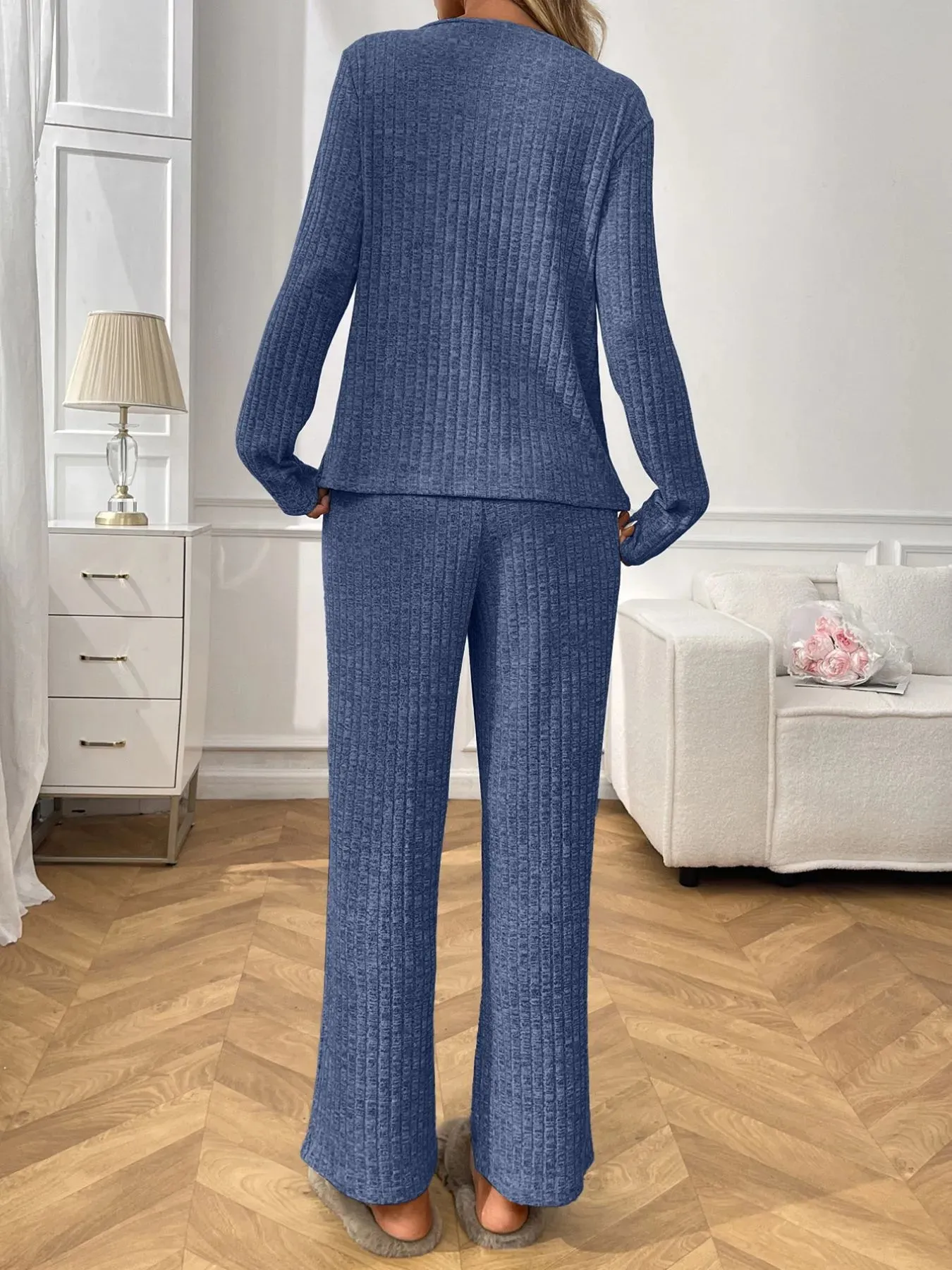 Ribbed Long Sleeve Top and Pants Lounge Set sold by Charming Charlie product image thumbnail 5