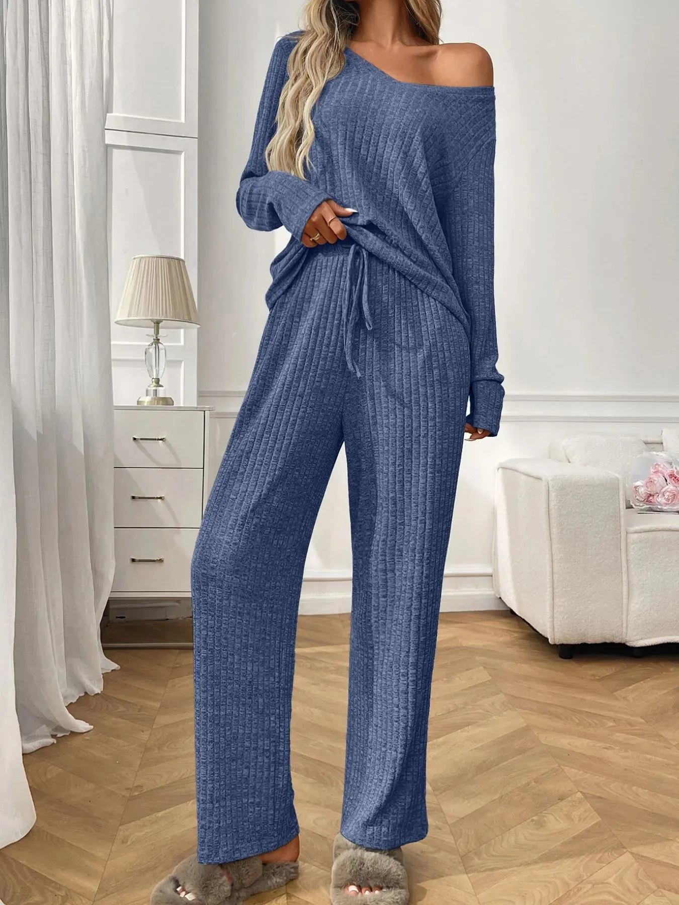 Ribbed Long Sleeve Top and Pants Lounge Set sold by Charming Charlie product image thumbnail 2