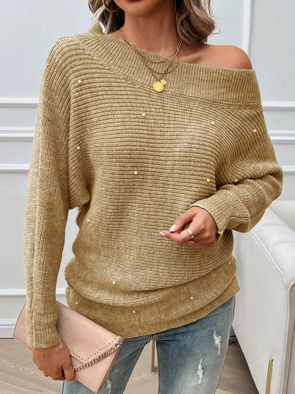 Devine Pearl Detail Long Sleeve Sweater sold by Charming Charlie