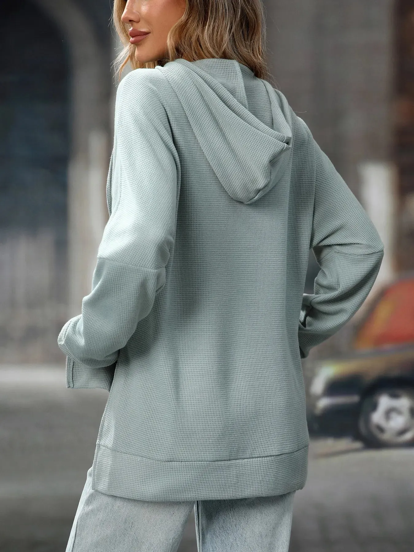 Textured Drawstring Long Sleeve Hoodie sold by Charming Charlie product image thumbnail 4
