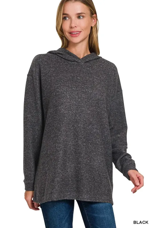 Zenana Hooded Brushed Melange Hacci Sweater sold by Charming Charlie
