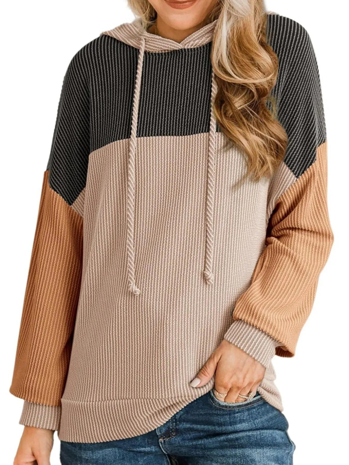 Drawstring Color Block Long Sleeve Hoodie sold by Charming Charlie product image thumbnail 3