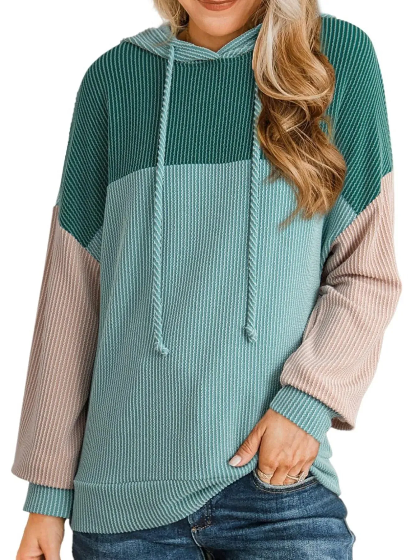 Drawstring Color Block Long Sleeve Hoodie sold by Charming Charlie product image thumbnail 5