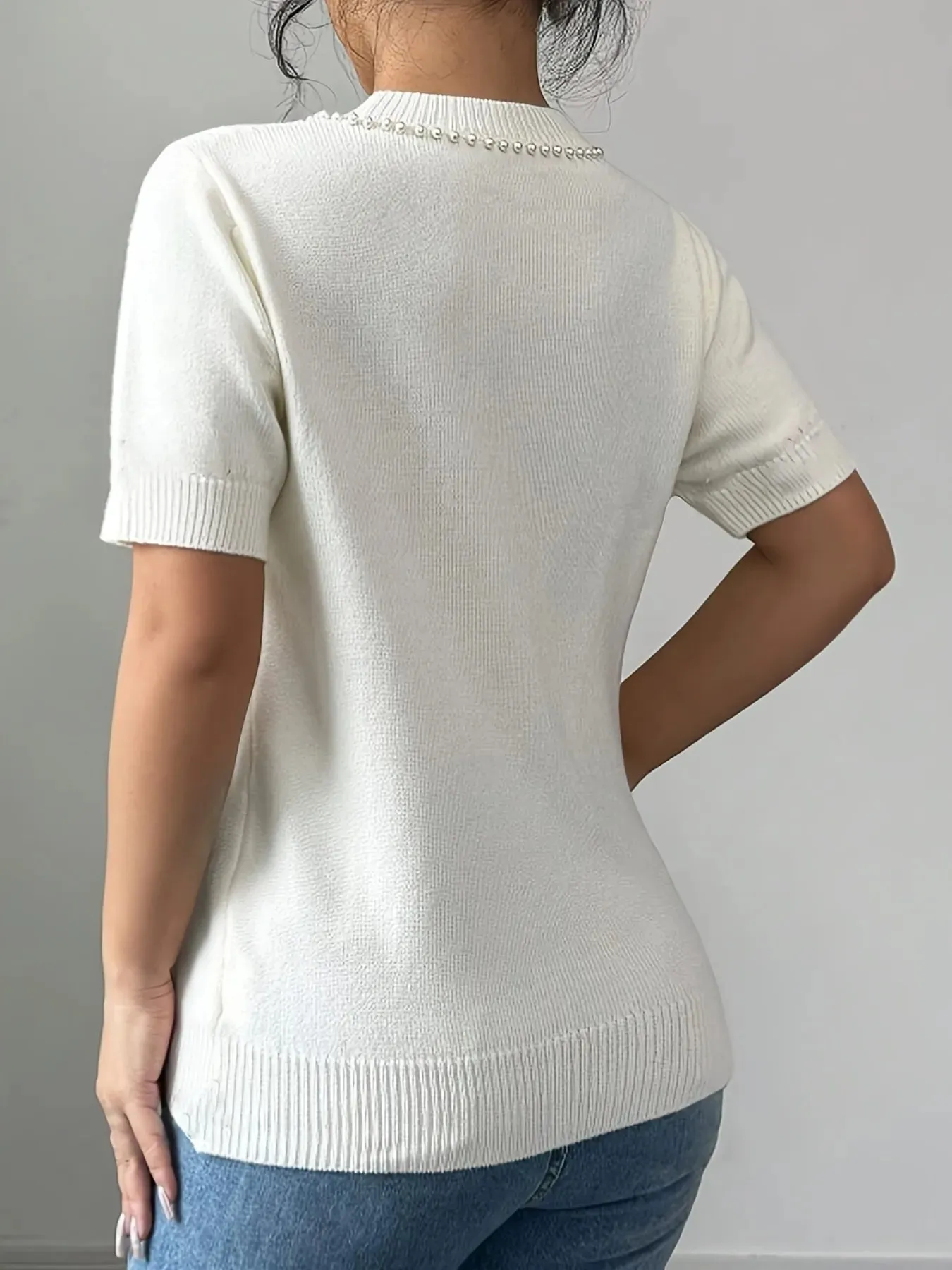 Pearl Bow Embellished Round Neck Sweater sold by Charming Charlie product image thumbnail 4