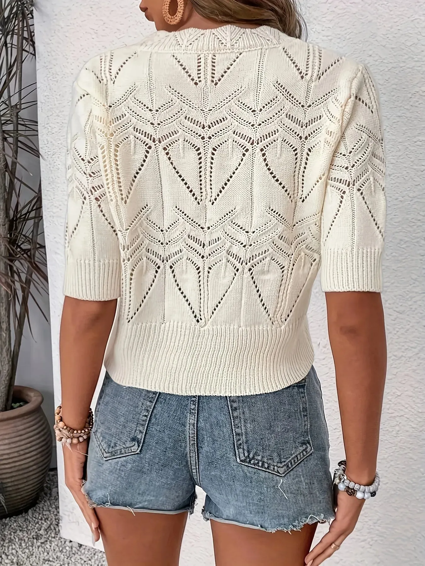 Openwork Round Neck Half Sleeve Sweater sold by Charming Charlie product image thumbnail 2
