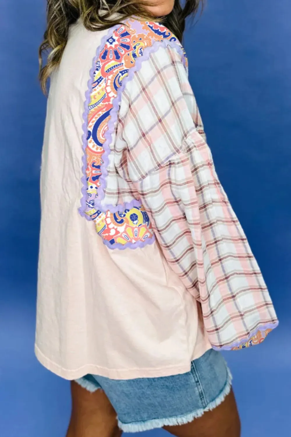 Paisley Print Plaid Long Sleeve Oversized Top sold by Charming Charlie product image thumbnail 3