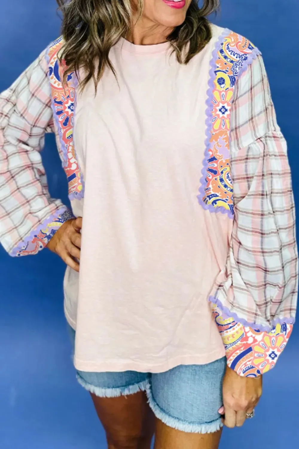 Paisley Print Plaid Long Sleeve Oversized Top sold by Charming Charlie product image thumbnail 2
