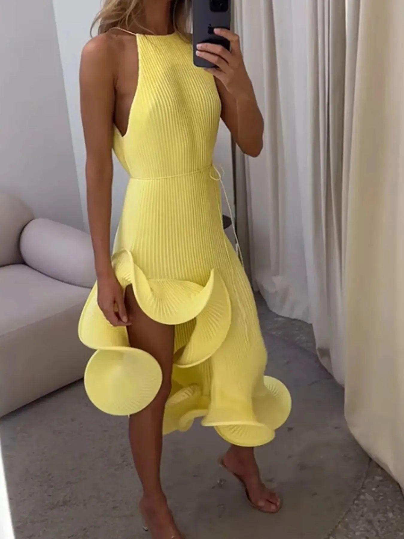 Ruffle Hem Ribbed Sleeveless Dress sold by Charming Charlie