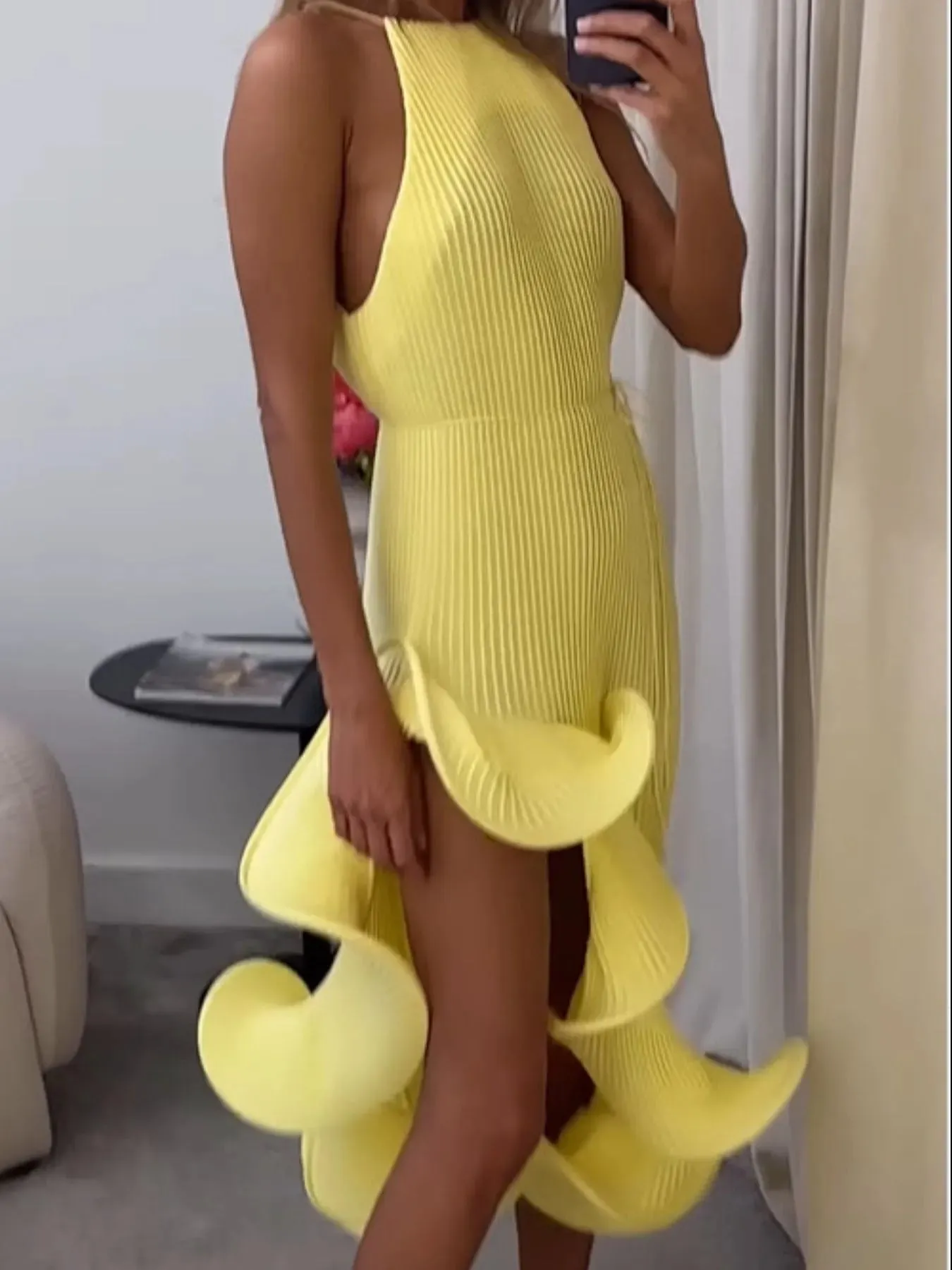 Ruffle Hem Ribbed Sleeveless Dress sold by Charming Charlie product image thumbnail 3