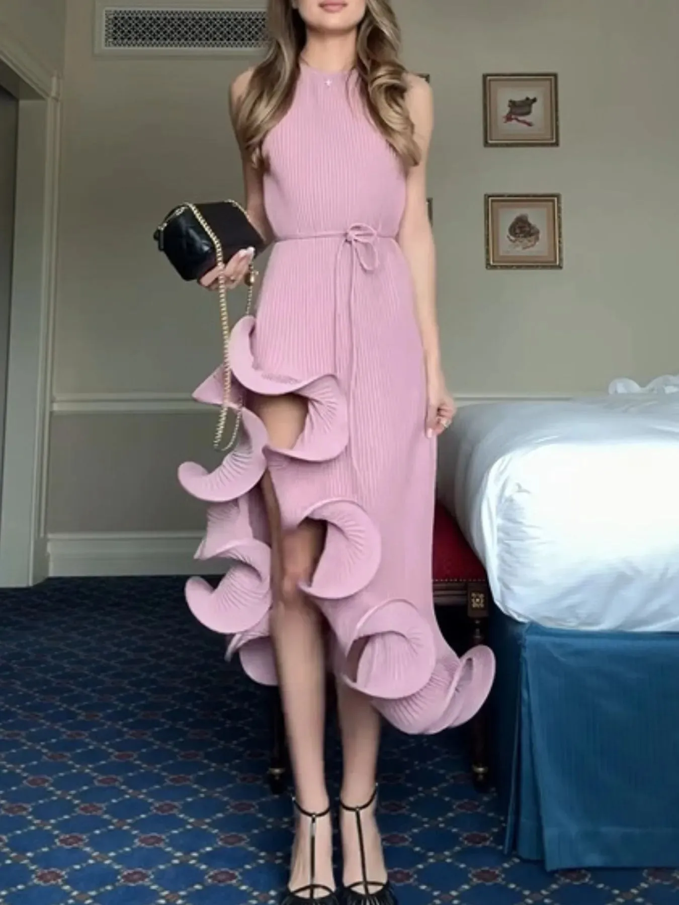 Ruffle Hem Ribbed Sleeveless Dress sold by Charming Charlie product image thumbnail 5