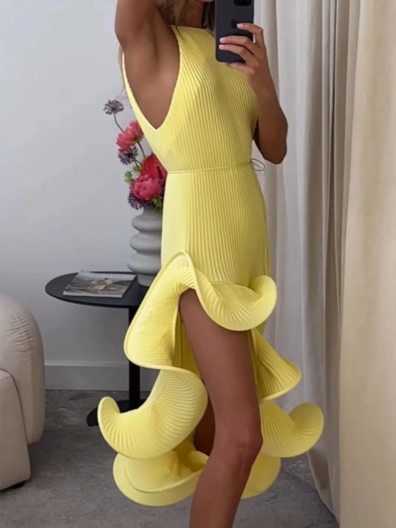 Ruffle Hem Ribbed Sleeveless Dress sold by Charming Charlie product image thumbnail 2