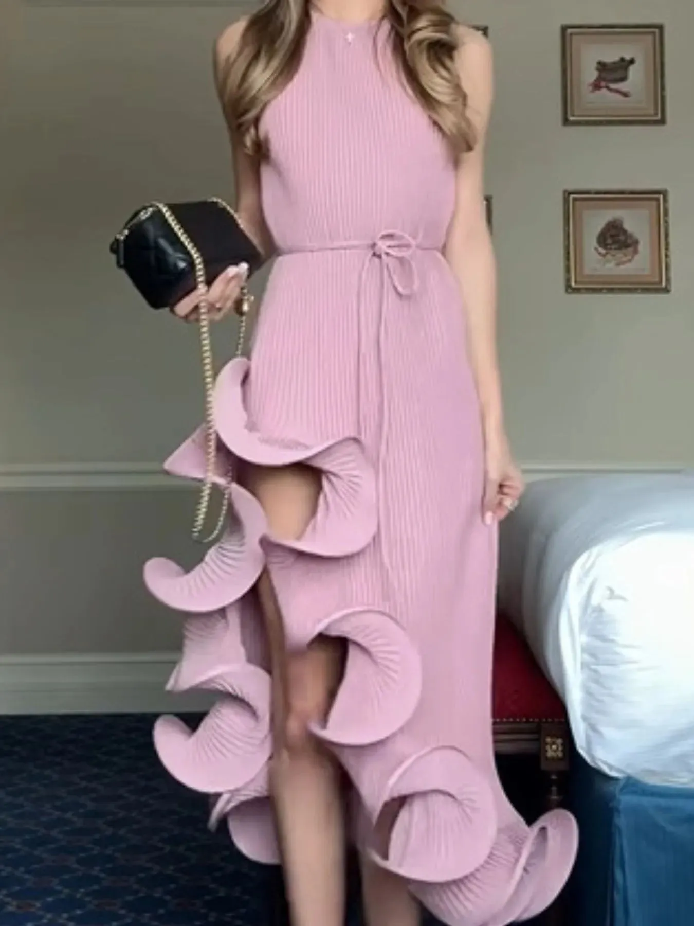 Ruffle Hem Ribbed Sleeveless Dress sold by Charming Charlie product image thumbnail 4