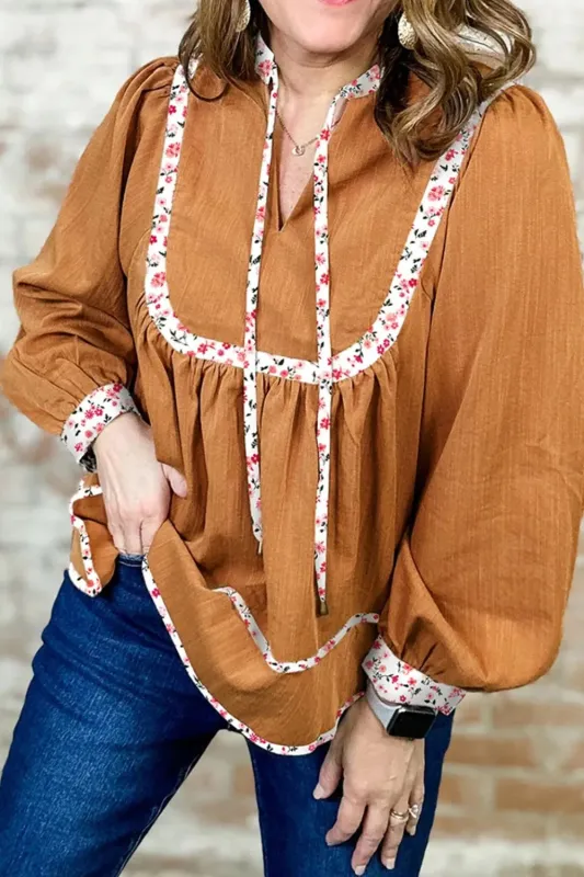 Floral Trim Long Sleeve Blouse sold by Charming Charlie