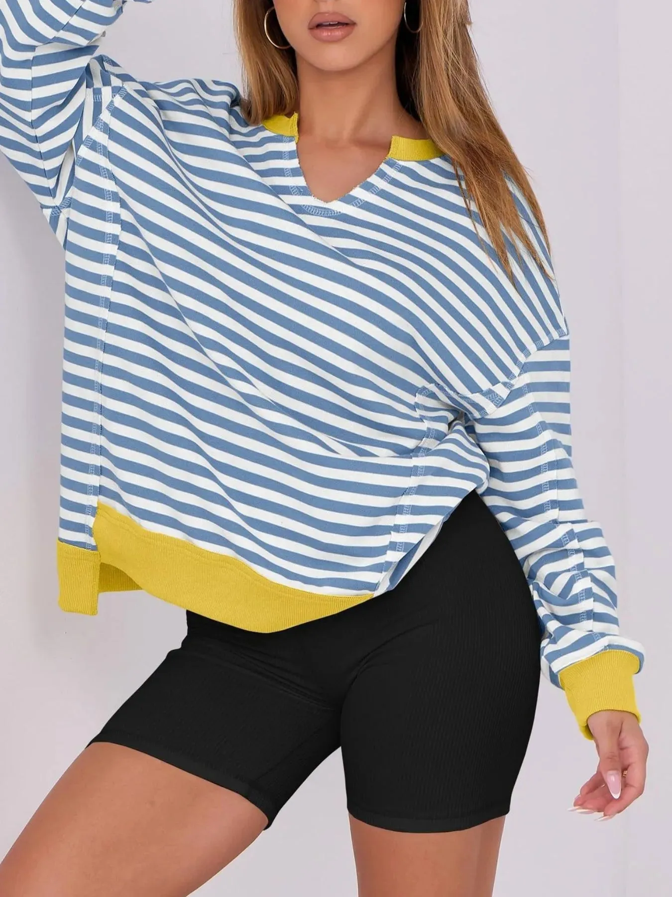 Notched Long Sleeve Oversized Sweatshirt sold by Charming Charlie product image thumbnail 3