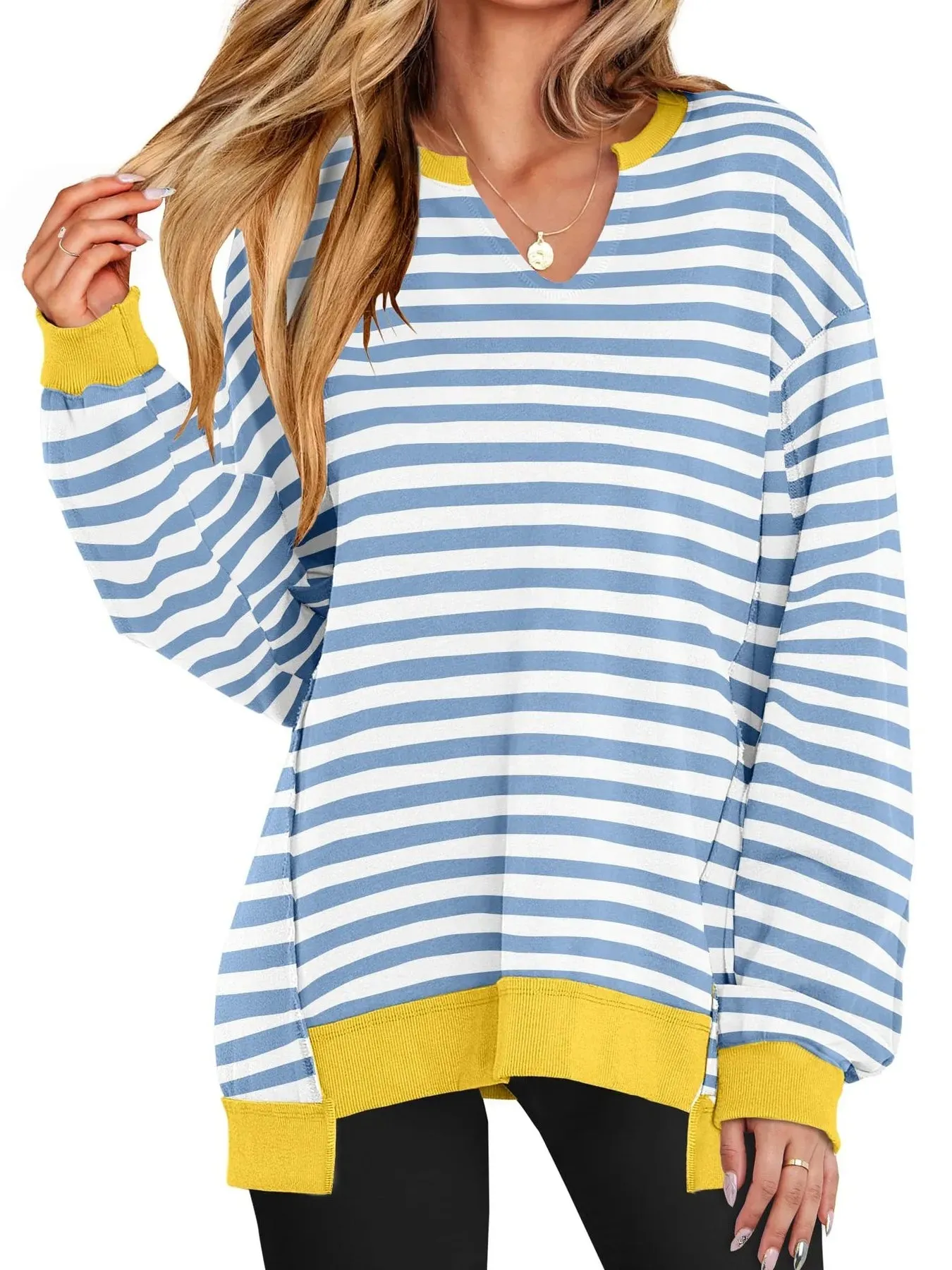 Notched Long Sleeve Oversized Sweatshirt sold by Charming Charlie