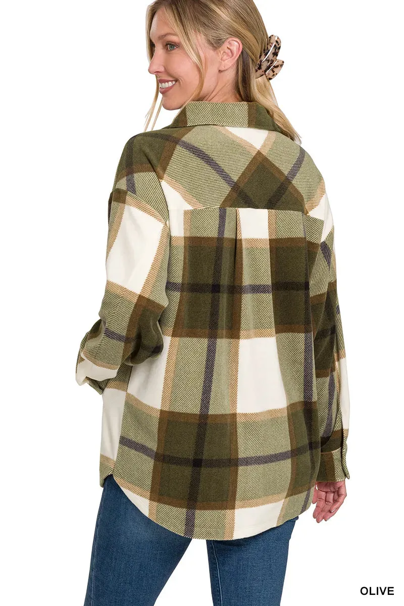 Zenana Oversized Plaid Fleece Shacket sold by Charming Charlie product image thumbnail 4