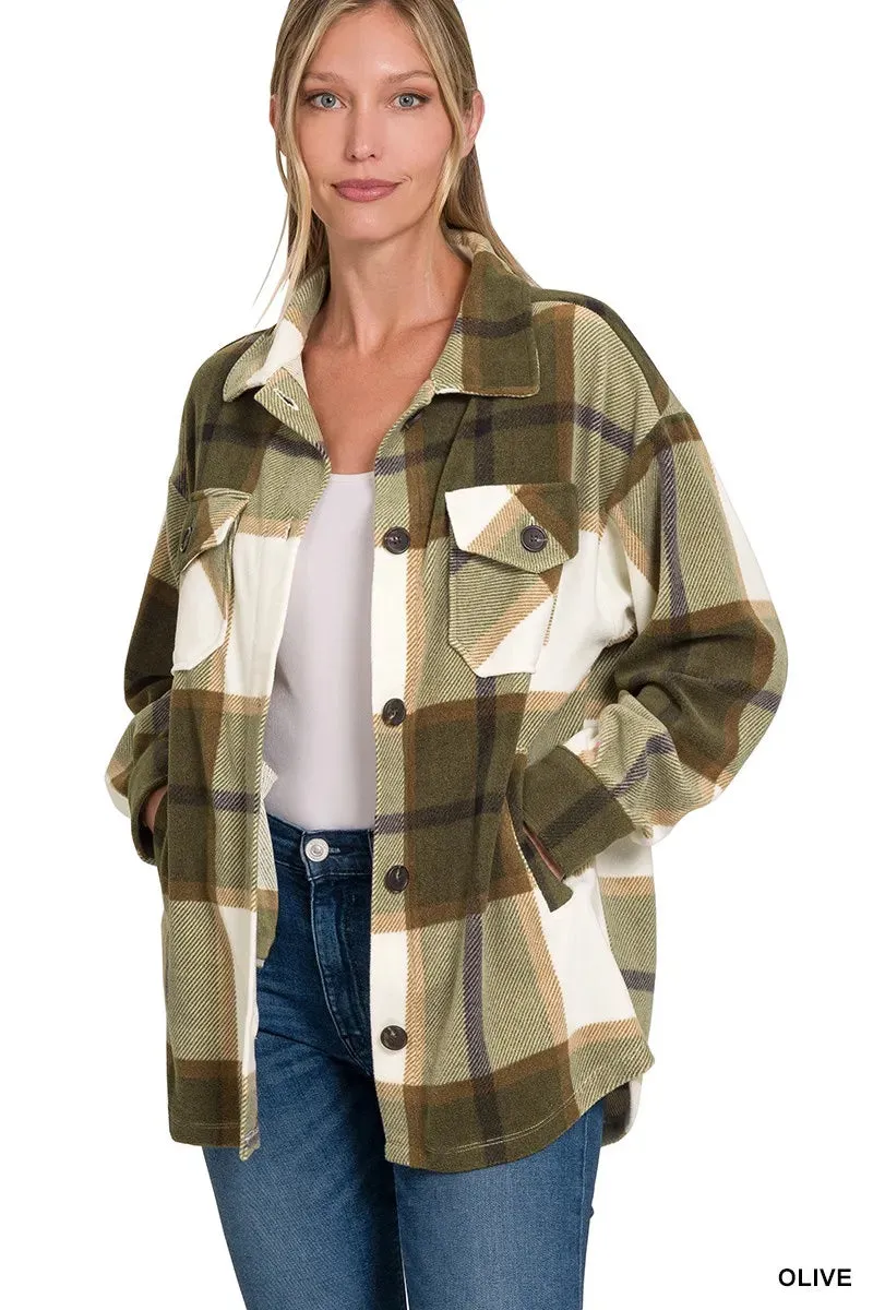 Zenana Oversized Plaid Fleece Shacket sold by Charming Charlie product image thumbnail 2