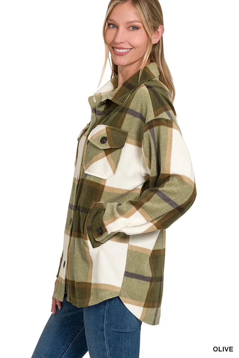 Zenana Oversized Plaid Fleece Shacket sold by Charming Charlie product image thumbnail 3