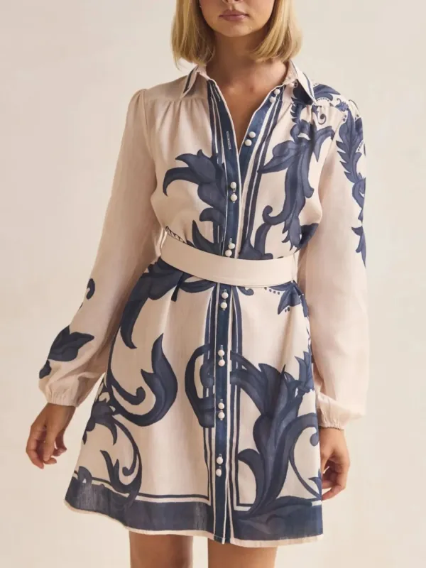 Printed Long Sleeve Shirt Dress sold by Charming Charlie