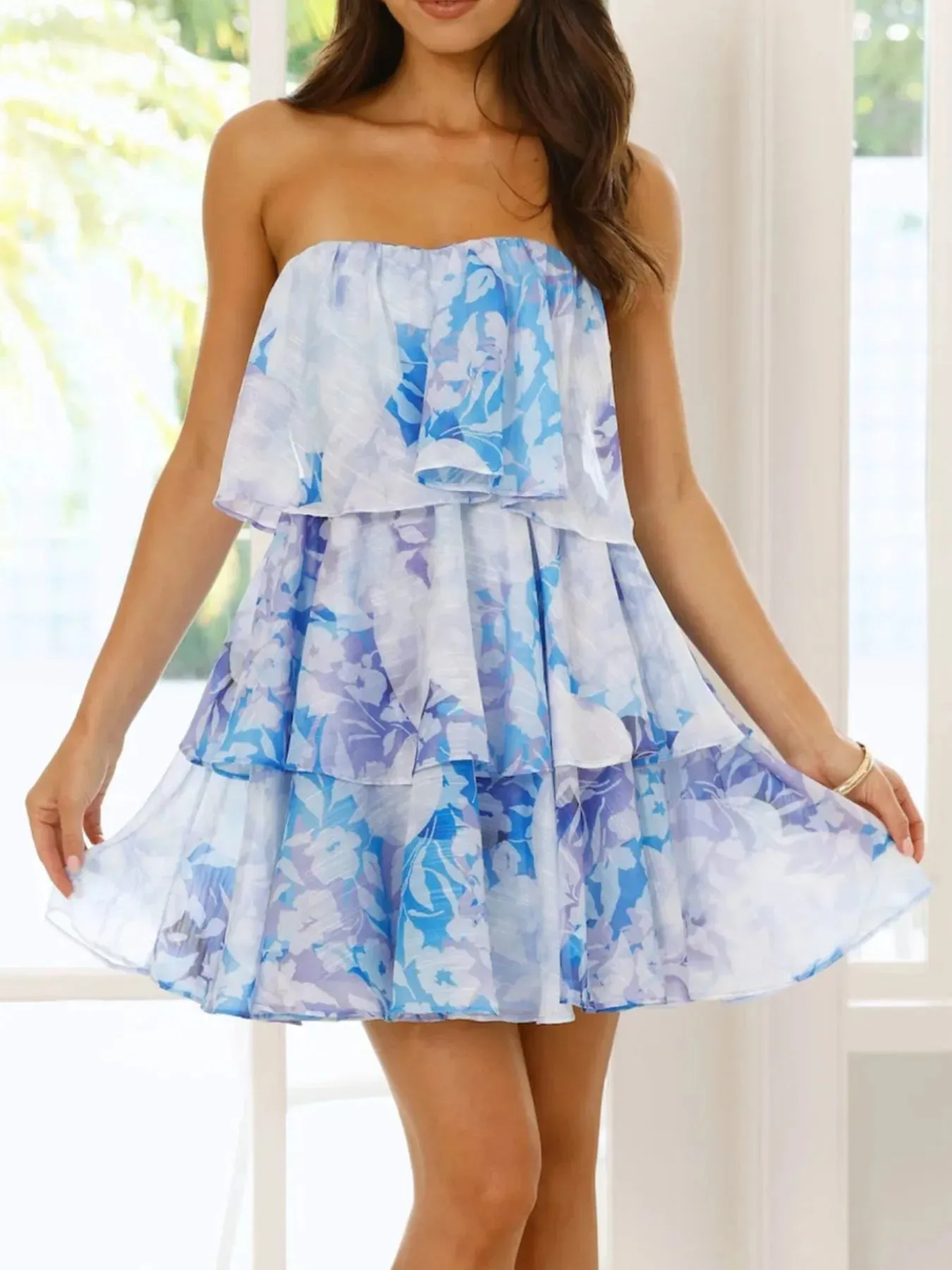 Printed Ruffled Layered Tube Dress sold by Charming Charlie product image thumbnail 2