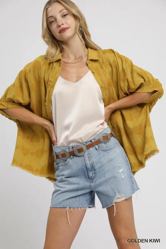 Umgee Jacquard Heart Collared Shirt sold by Charming Charlie