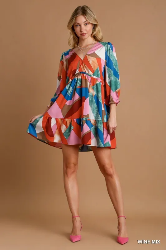 Umgee Abstract V-Neck Tiered Printed Dress sold by Charming Charlie
