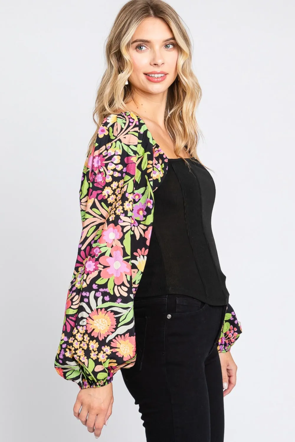ODDI Full Size Floral Balloon Sleeve Blouse sold by Charming Charlie product image thumbnail 3