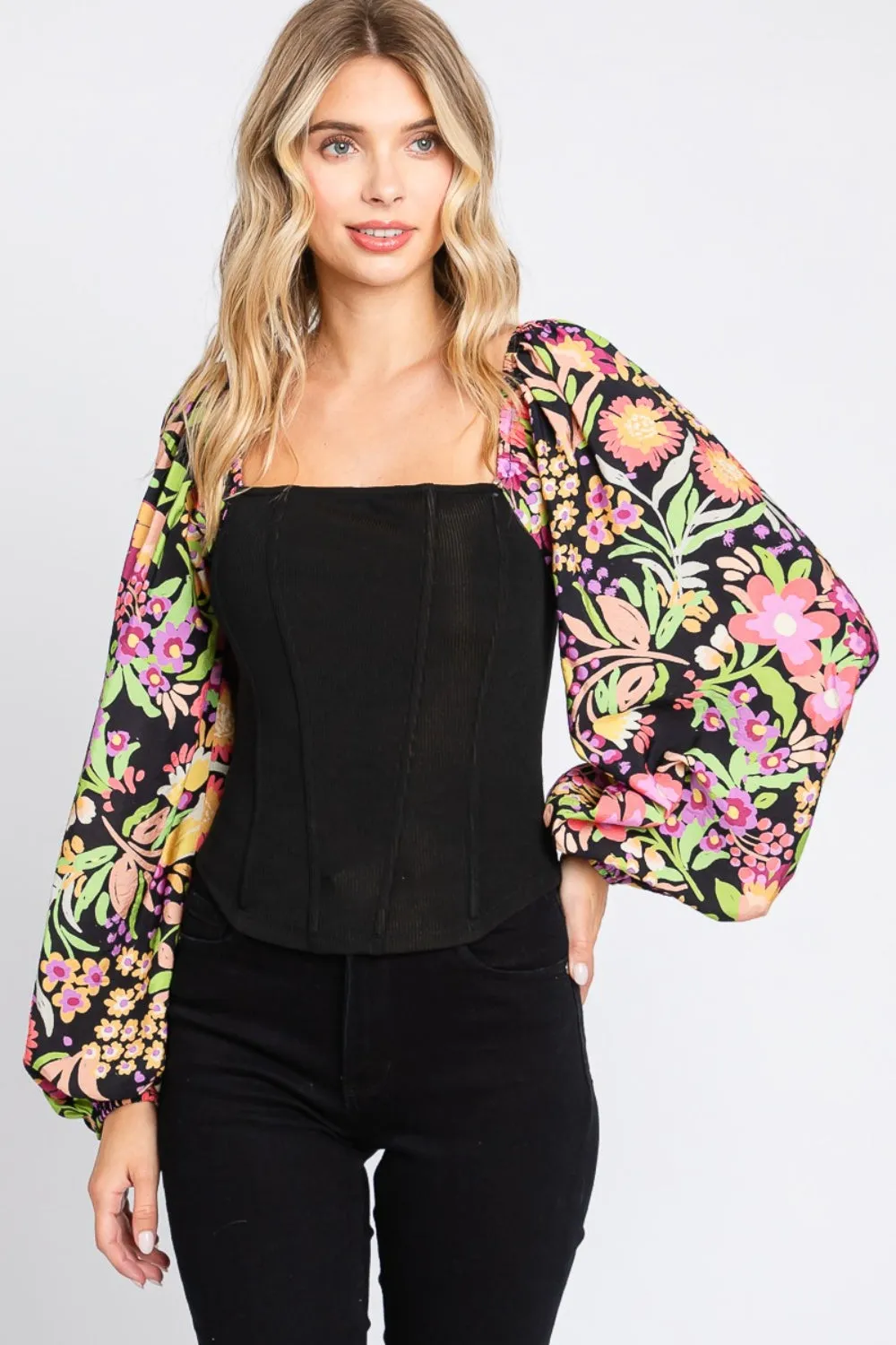 ODDI Full Size Floral Balloon Sleeve Blouse sold by Charming Charlie product image thumbnail 4