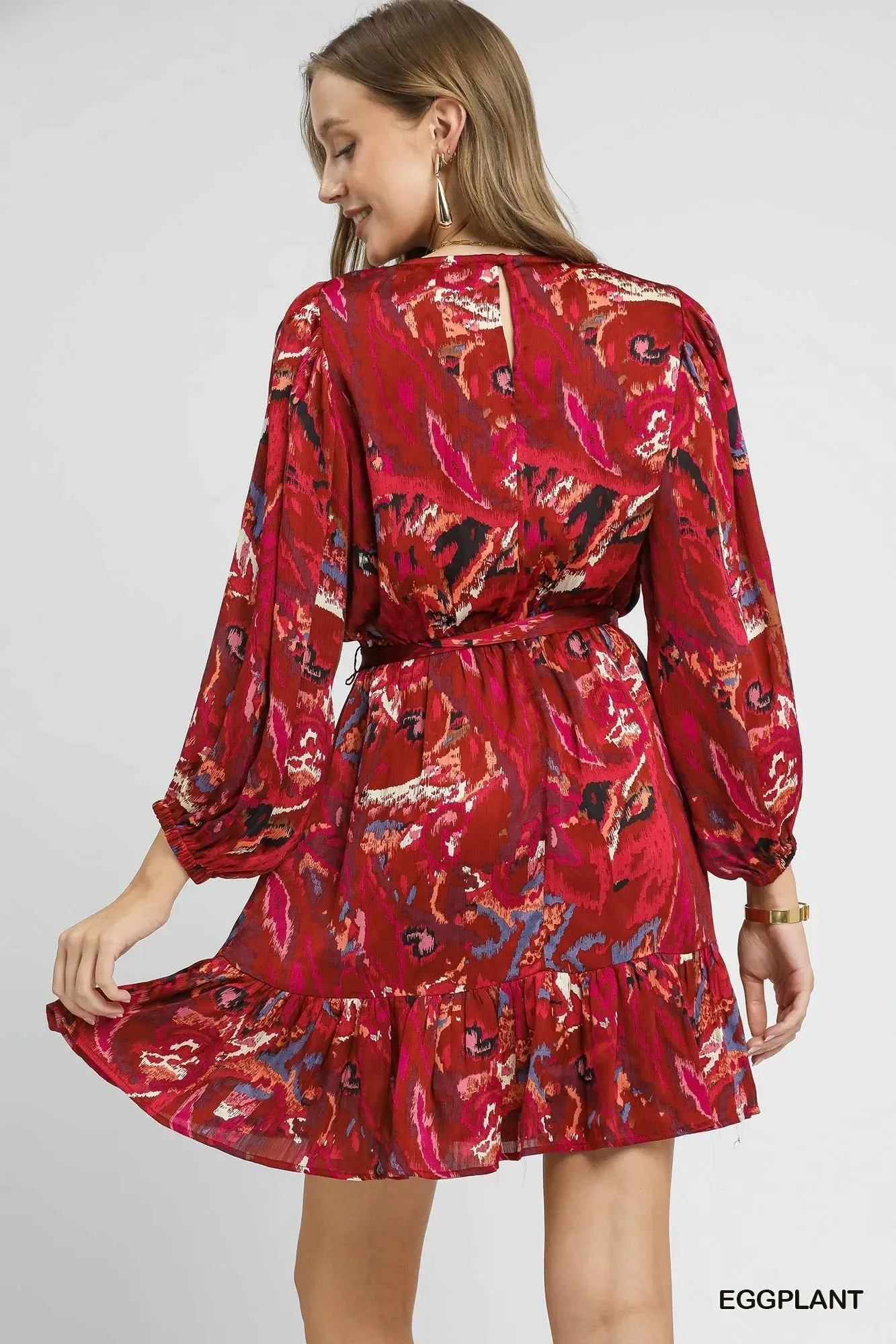 Umgee Ruffled Hem Printed Balloon Sleeve Dress sold by Charming Charlie product image thumbnail 5