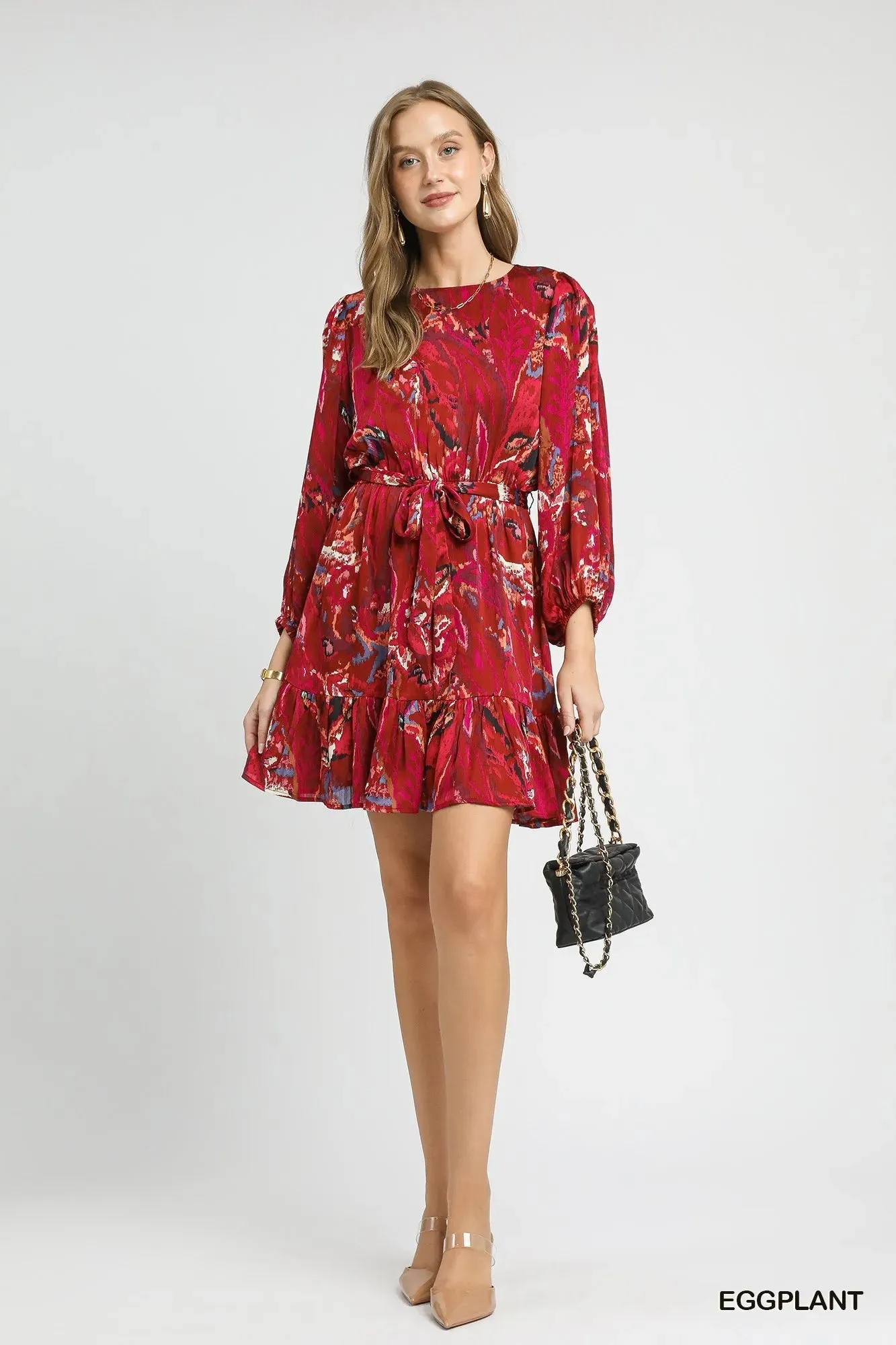 Umgee Ruffled Hem Printed Balloon Sleeve Dress sold by Charming Charlie product image thumbnail 3