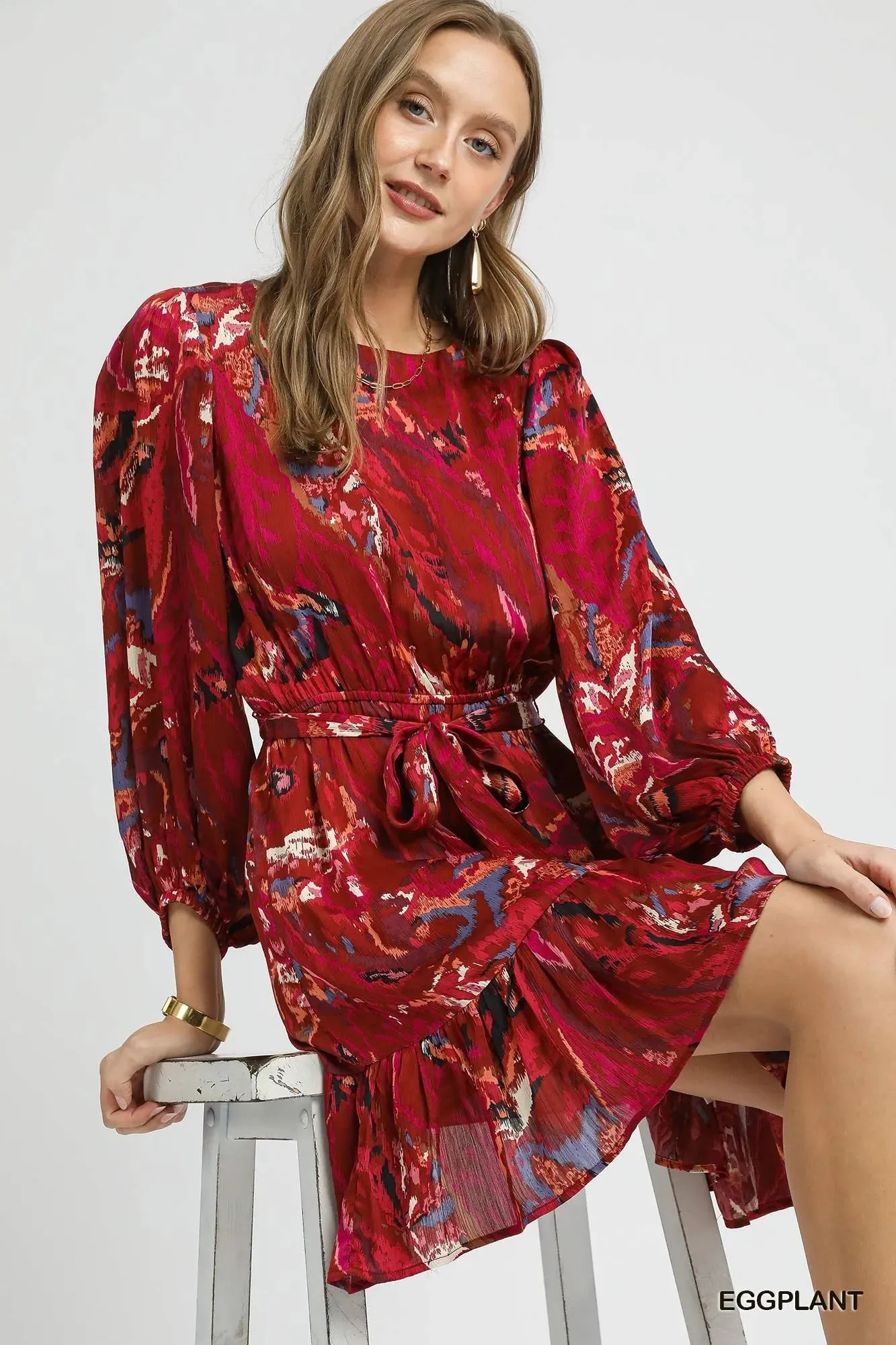 Umgee Ruffled Hem Printed Balloon Sleeve Dress sold by Charming Charlie product image thumbnail 2