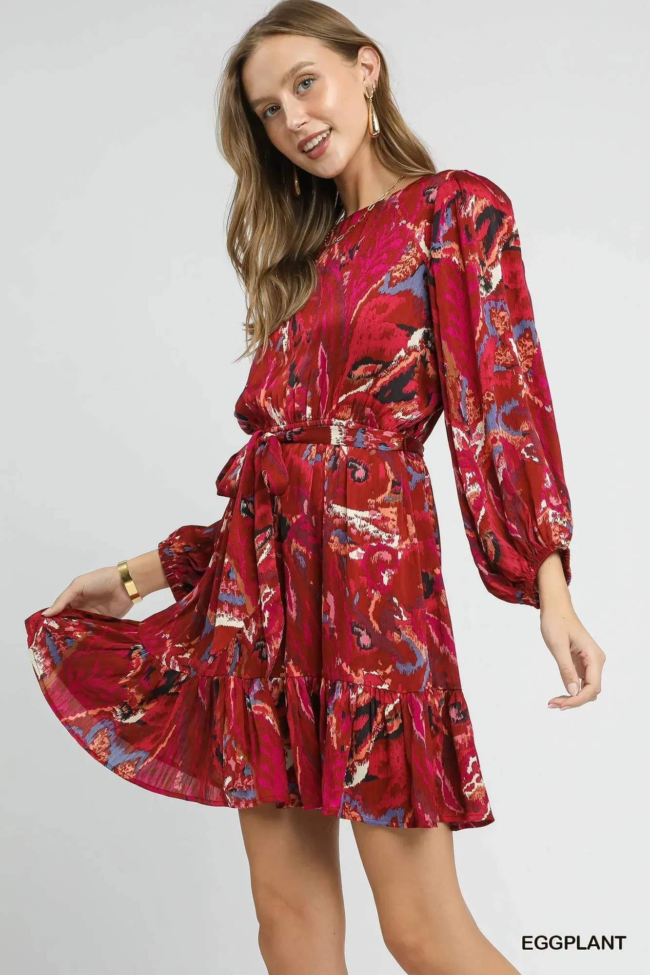 Umgee Ruffled Hem Printed Balloon Sleeve Dress sold by Charming Charlie product image thumbnail 4