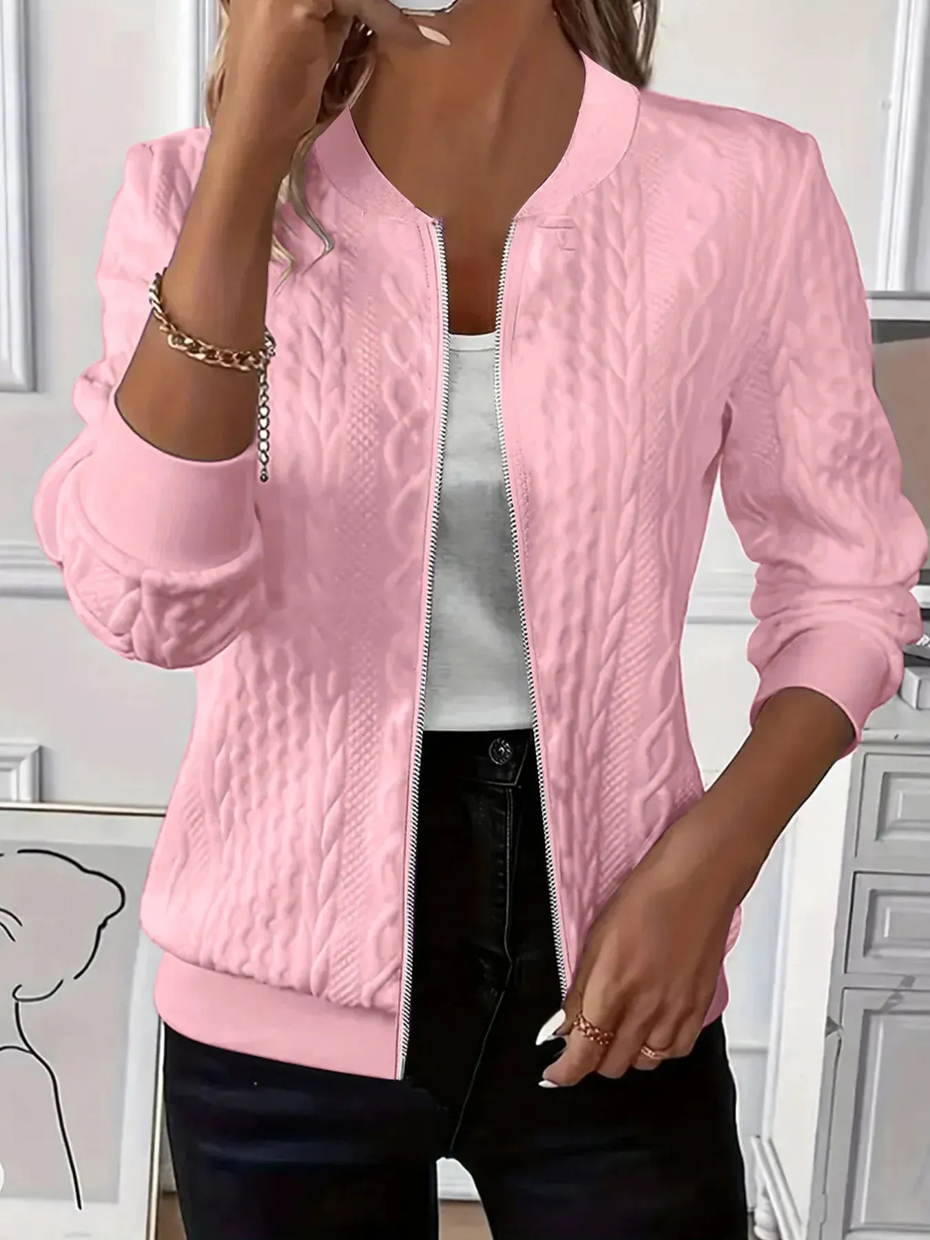 Texture Zip Up Long Sleeve Jacket sold by Charming Charlie product image thumbnail 4