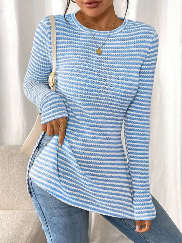 Side Slit Striped Long Sleeve T-Shirt sold by Charming Charlie